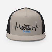 Tractor Heartbeat Black Flat Bill Mesh Cap